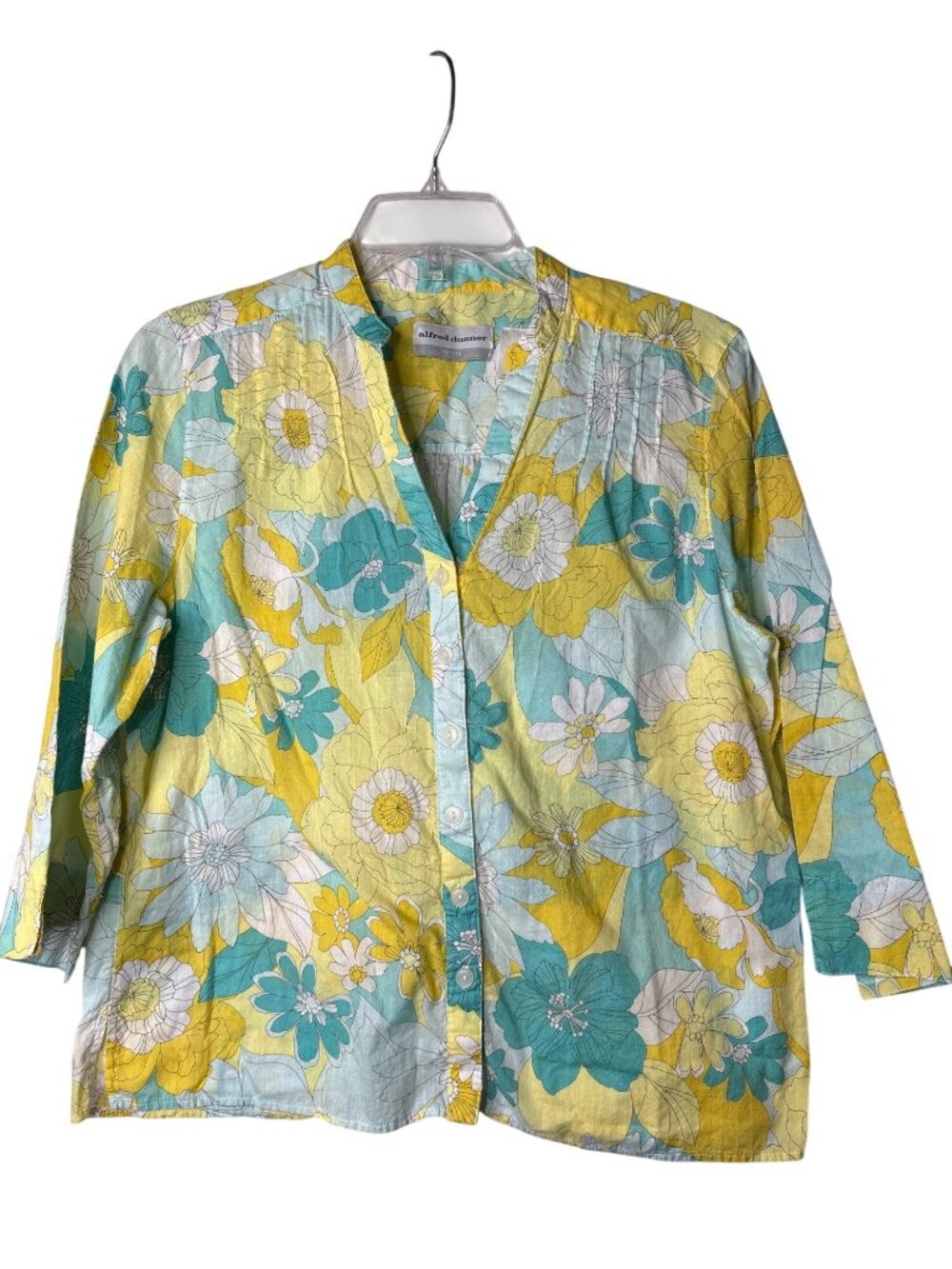 Alfred Dunner Button Front Top 12P Lightweight Cotton Floral Pastel Vintage Y2K